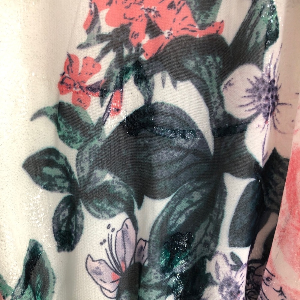 Suzy Shier White Floral Maxi Dress with Pink and Green Print - Picture 3 of 4